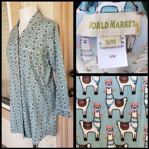 Cost Plus World Market Other - LLAMA print cotton night sleep shirt dress button